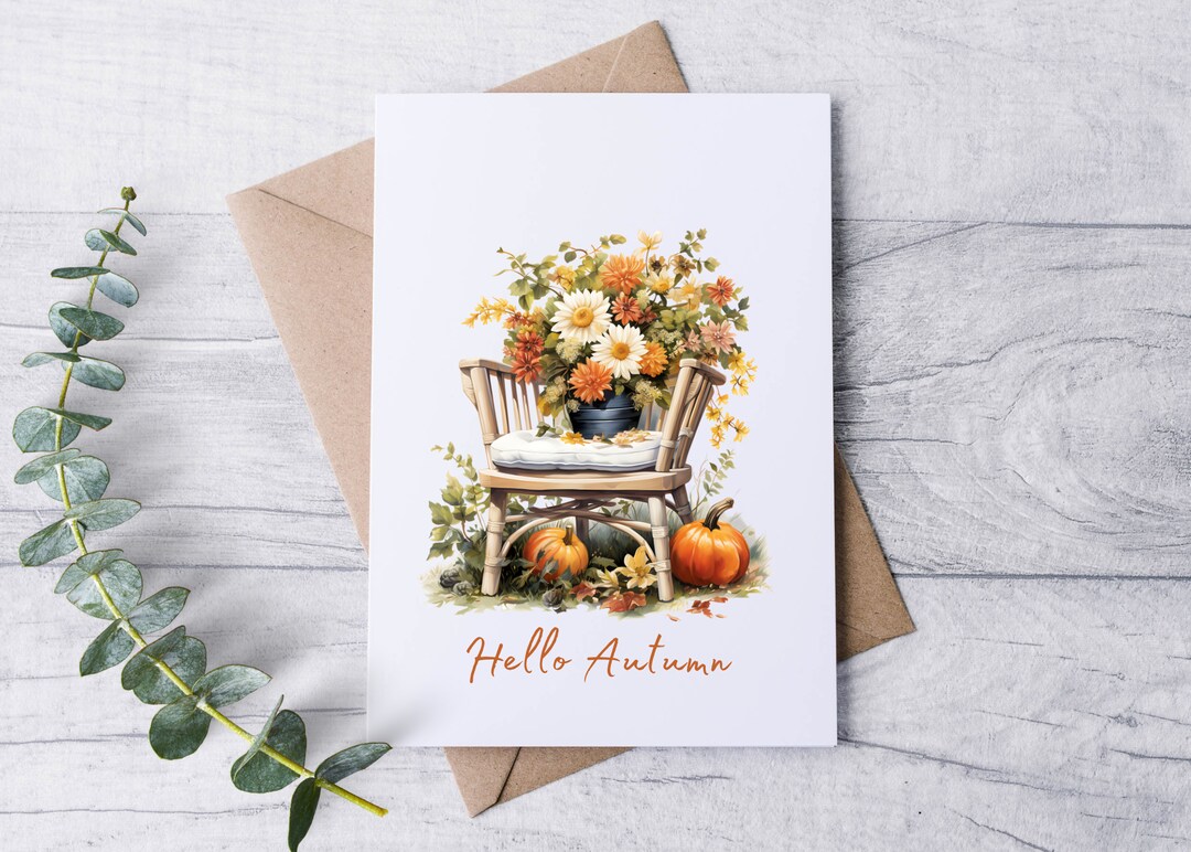 AUTUMN GARDENS Hello Autumn Chair Bench Cards | Luxury Linen AUTUMN GARDENS Hello Autumn Chair Bench Cards | Luxury Linen